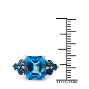 Bids.com 4.72 Carat Genuine Swiss Blue Topaz & London Blue Topaz .925 Sterling Silver Ring Rings White Smoke size 7.00,size 6.00,size 8.00,size 9.00,size 5.00