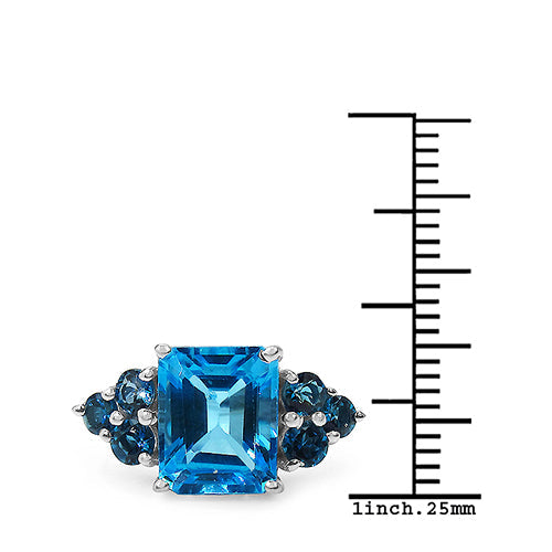 Bids.com 4.72 Carat Genuine Swiss Blue Topaz & London Blue Topaz .925 Sterling Silver Ring Rings White Smoke size 7.00,size 6.00,size 8.00,size 9.00,size 5.00