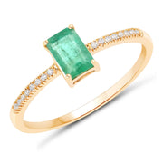 Bids.com 0.59 Carat Genuine Zambian Emerald and White Diamond 14K Yellow Gold Ring Rings White Smoke size 6.00,size 7.00,size 8.00,size 5.00,size 9.00
