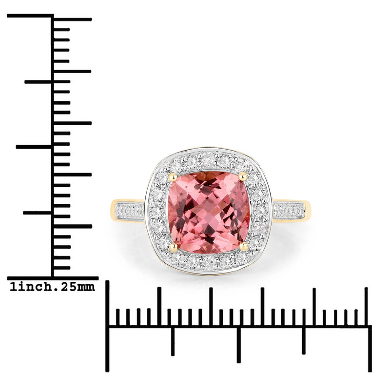 Bids.com 2.71 Carat Genuine Royal Pink Tourmaline and White Diamond 14K Yellow Gold Ring Rings White Smoke size 7.00,size 6.00,size 8.00