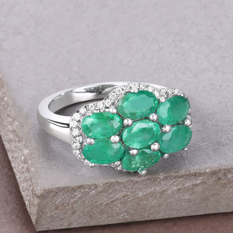Bids.com 3.33 Carat Genuine Zambian Emerald and White Zircon .925 Sterling Silver Ring Rings Slate Gray size 6.00,size 7.00,size 8.00,size 5.00,size 9.00,size 10.00,size 8.50,size 6.50