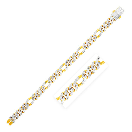 Bids.com 14k Yellow Gold White Pave High Polish Modern Lite Figaro Bracelet (9.5mm) Bracelets White Smoke 8.25 / Two-Tone Gold