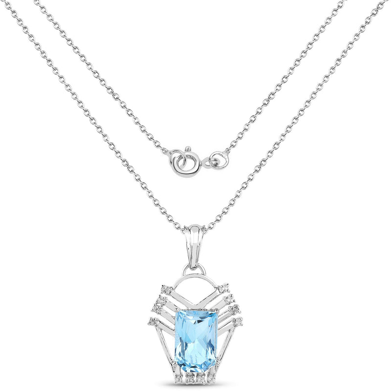 Bids.com 5.76 Carat Genuine Swiss Blue Topaz & White Topaz .925 Sterling Silver Pendant Pendants White Smoke
