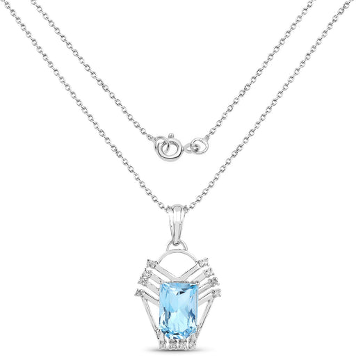 Bids.com 5.76 Carat Genuine Swiss Blue Topaz & White Topaz .925 Sterling Silver Pendant Pendants White Smoke