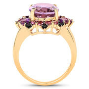 Bids.com 14K Yellow Gold Plated 5.25 Carat Genuine Amethyst, Rhodolite and Blue Diamond .925 Sterling Silver Ring Rings White Smoke size 6.00,size 7.00,size 8.00,size 9.00