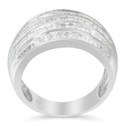 Bids.com .925 Sterling Silver 1.0 Cttw Baguette-Cut Diamond 6-Row Channel Set Domed Tapered Cocktail Fashion Ring (H-I Color, I2-I3 Clarity) - Size 6-1/2 Rings White Smoke 6.75 / White.Sterling Silver,7.25 / White.Sterling Silver,7 / White.Sterling Silver,7.75 / White.Sterling Silver,7.5 / White.Sterling Silver,6.5 / White.Sterling Silver