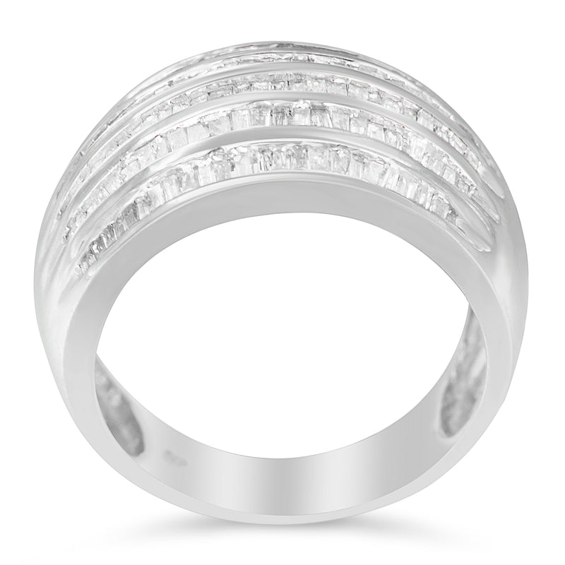 Bids.com .925 Sterling Silver 1.0 Cttw Baguette-Cut Diamond 6-Row Channel Set Domed Tapered Cocktail Fashion Ring (H-I Color, I2-I3 Clarity) - Size 6-1/2 Rings White Smoke 6.75 / White.Sterling Silver,7.25 / White.Sterling Silver,7 / White.Sterling Silver,7.75 / White.Sterling Silver,7.5 / White.Sterling Silver,6.5 / White.Sterling Silver