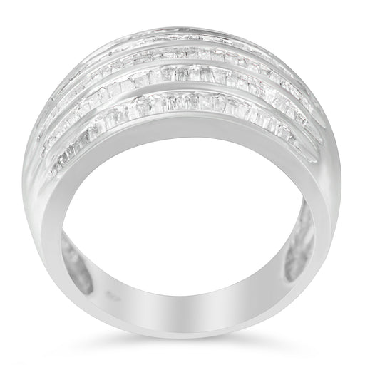 Bids.com .925 Sterling Silver 1.0 Cttw Baguette-Cut Diamond 6-Row Channel Set Domed Tapered Cocktail Fashion Ring (H-I Color, I2-I3 Clarity) - Size 6-1/2 Rings White Smoke 6.75 / White.Sterling Silver,7.25 / White.Sterling Silver,7 / White.Sterling Silver,7.75 / White.Sterling Silver,7.5 / White.Sterling Silver,6.5 / White.Sterling Silver
