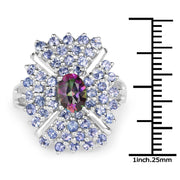 Bids.com 2.86 Carat Genuine Mystic Topaz and Tanzanite .925 Sterling Silver Ring Rings White Smoke size 7.50,size 8.00,size 6.00,size 7.00,size 9.00