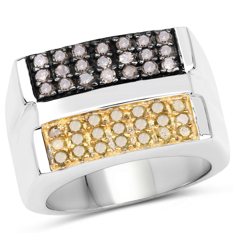 Bids.com 0.63 Carat Genuine Champagne Diamond and Yellow Diamond .925 Sterling Silver Ring Rings White Smoke size 6.00,size 7.00,size 8.00,size 9.00