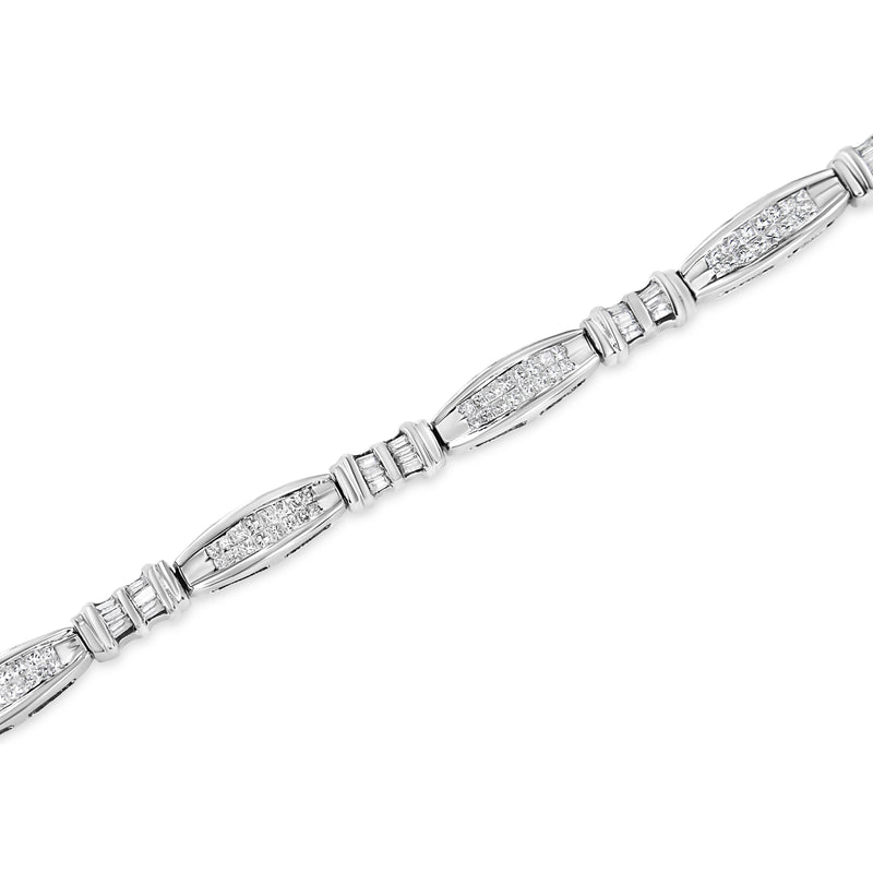 Bids.com 14K White Gold 2.0 Cttw Channel-Set Alternating Baguette and Princess-Cut Diamond Link Bracelet (H-I Color, SI2-I1 Clarity) - Size 7 Bracelets White Smoke White.Gold / 7