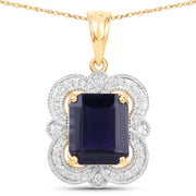 Bids.com 4.07 Carat Genuine Iolite and White Diamond 14K Yellow Gold Pendant Pendants White Smoke