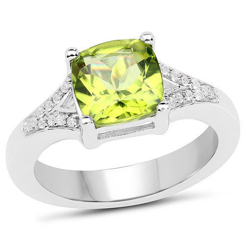 Bids.com 2.27 Carat Genuine Peridot and White Zircon .925 Sterling Silver Ring Rings White Smoke size 6.00,size 7.00,size 8.00,size 5.00,size 9.00