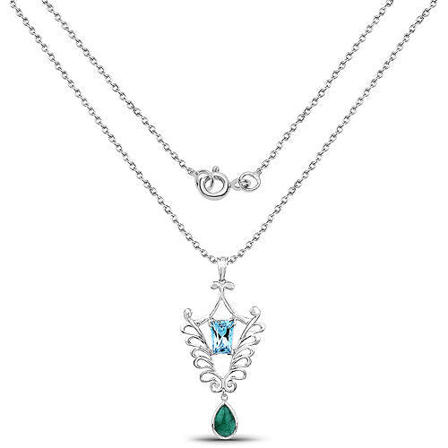 Bids.com 9.23 Carat Genuine Emerald and Swiss Blue Topaz .925 Sterling Silver Pendant Pendants White Smoke
