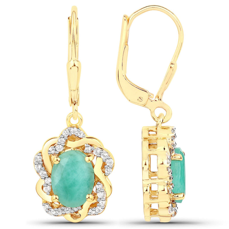 Bids.com 2.36 Carat Genuine Emerald and White Topaz .925 Sterling Silver Earrings Earrings White Smoke