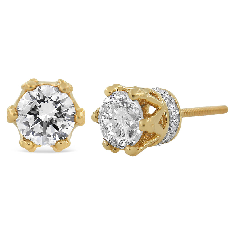 Bids.com 14K Yellow Gold 2.0 Cttw Round Diamond Crown Stud Earrings (I-J Color, I1-I2 Clarity) Earrings White Smoke Yellow.Gold / 2