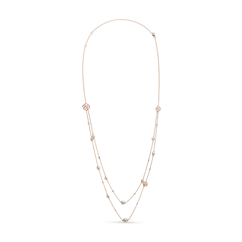 Bids.com 18K Rose Gold 1/2 Cttw Diamond and Freshwater Pearl Double Strand Station Necklace  (G-H Color, SI1-SI2 Clarity) - Adjustable up to 16" to 20" Necklaces White Smoke Rose.Gold / 18