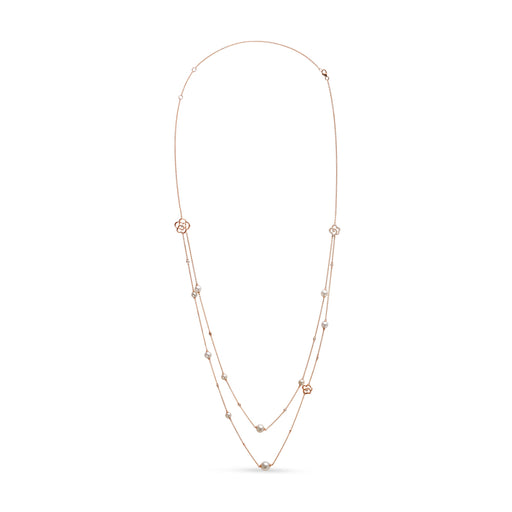 Bids.com 18K Rose Gold 1/2 Cttw Diamond and Freshwater Pearl Double Strand Station Necklace  (G-H Color, SI1-SI2 Clarity) - Adjustable up to 16" to 20" Necklaces White Smoke Rose.Gold / 18