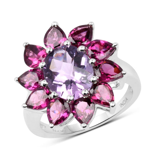 Bids.com 5.65 Carat Genuine Amethyst and Rhodolite .925 Sterling Silver Ring Rings White Smoke size 7.00,size 8.00,size 6.00,size 9.00,size 5.00,size 10.00