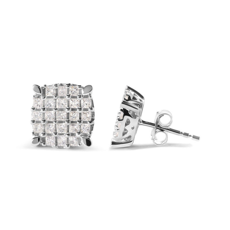 Bids.com 10K White Gold 3/4 Cttw Princess Diamond Composite Cushion Shape Stud Earrings (I-J Color, I1-I2 Clarity) Earrings White Smoke White.Gold / 0.75
