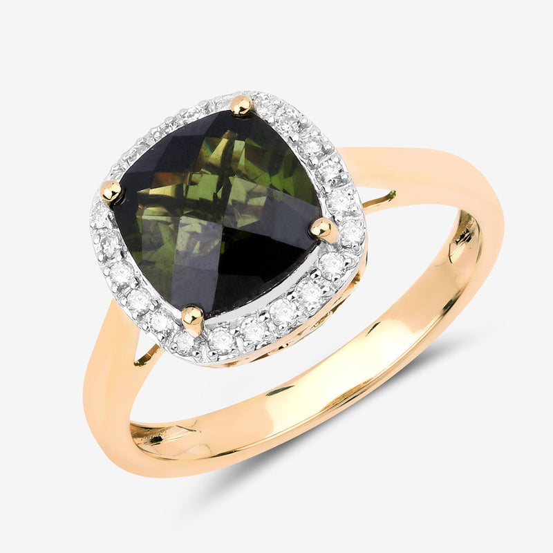 Bids.com 2.64 Carat Genuine Green Tourmaline and White Diamond 14K Yellow Gold Ring Rings White Smoke size 6.00,size 7.00,size 8.00,size 9.00