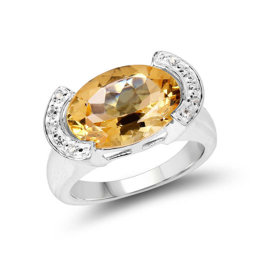 Bids.com 4.55 Carat Genuine Citrine and White Diamond .925 Sterling Silver Ring Rings White Smoke size 6.00,size 7.00,size 8.00,size 9.00,size 5.00