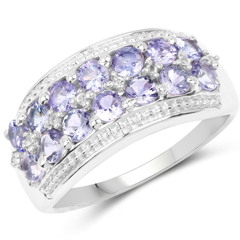 Bids.com 1.44 Carat Genuine Tanzanite & White Topaz .925 Sterling Silver Ring Rings White Smoke size 6.00,size 7.00,size 8.00,size 9.00,size 5.00