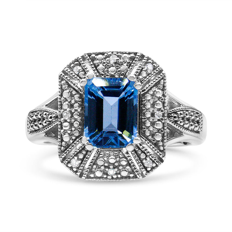 Bids.com .925 Sterling Silver Diamond Accent and 8X6 mm Emerald-Shape Blue Topaz Ring (I-J Color, I2-I3 Clarity) - Ring Size 7 Rings White Smoke 8 / White.Sterling Silver,6 / White.Sterling Silver,9 / White.Sterling Silver,7 / White.Sterling Silver,6.5 / White.Sterling Silver