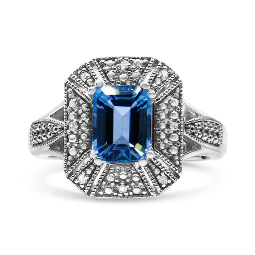 Bids.com .925 Sterling Silver Diamond Accent and 8X6 mm Emerald-Shape Blue Topaz Ring (I-J Color, I2-I3 Clarity) - Ring Size 7 Rings White Smoke 8 / White.Sterling Silver,6 / White.Sterling Silver,9 / White.Sterling Silver,7 / White.Sterling Silver,6.5 / White.Sterling Silver