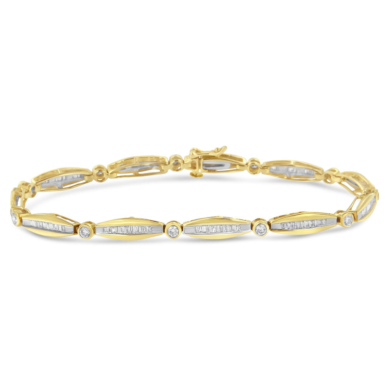 Bids.com 14K White Gold 1-1/2 Cttw Round Brilliant-Cut & Baguette Cut Diamond Bezel and Tapered Link 7" Tennis Bracelet (H-I Color, I1-I2 Clarity) Bracelets White Smoke 14k White Gold / 1.429ct. TDW Diamonds,14k Yellow Gold / 1.5ct. TDW Diamonds,White.Gold / 1.5ct. TDW