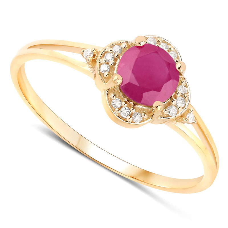 Bids.com 0.59 Carat Genuine Ruby and White Diamond 14K Yellow Gold Ring Rings White Smoke size 5.00,size 6.00,size 7.00,size 8.00,size 9.00