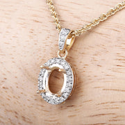 Bids.com 0.18 Carat Genuine White Diamond 14K Yellow Gold Semi Mount Pendant - holds 8x6mm Oval Gemstone Pendants Light Gray