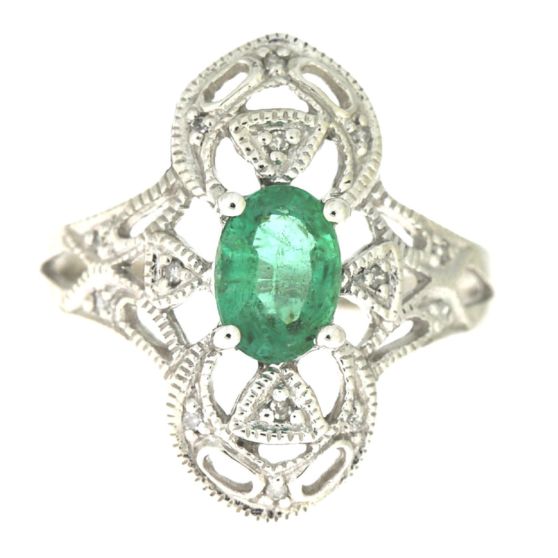 Bids.com .70ct Emerald Diamond Ring 10KT White Gold Rings White Smoke 7.0