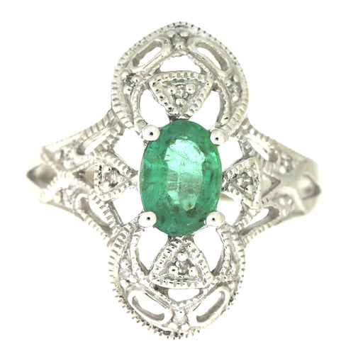 Bids.com .70ct Emerald Diamond Ring 10KT White Gold Rings White Smoke 7.0
