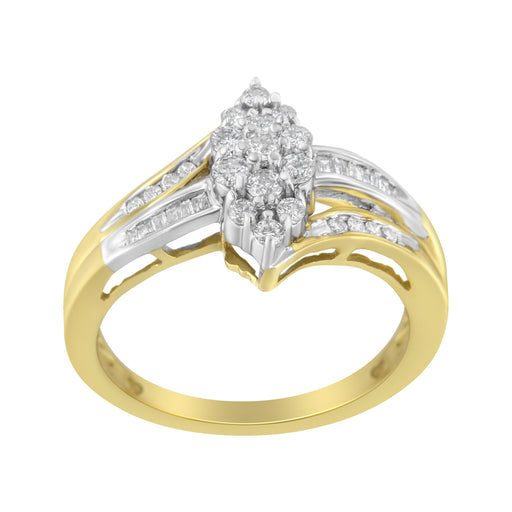 Bids.com 10K Yellow and White Gold 1/2 Cttw Diamond Marquise Shaped Cluster Split Shank Ring (H-I Color, SI2-I1 Clarity) - Size 7 Rings White Smoke 5 / YellowWhite.Gold,8 / YellowWhite.Gold,6 / YellowWhite.Gold,7 / YellowWhite.Gold