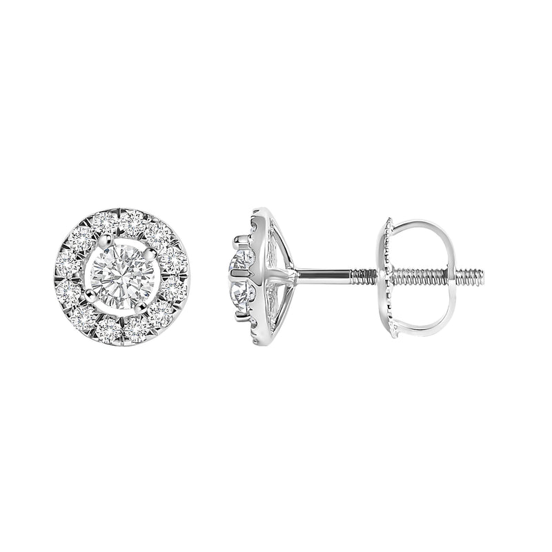 Bids.com 14K White Gold 3/4 Cttw Lab-Grown Diamond Floating Halo Stud Earring (F-G Color, VS1-VS2 Clarity) Earrings White Smoke White.Gold / 0.75