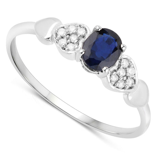 Bids.com 0.44 Carat Genuine Blue Sapphire and White Diamond 14K White Gold Ring Rings White Smoke size 5.00,size 6.00,size 7.00,size 8.00,size 9.00