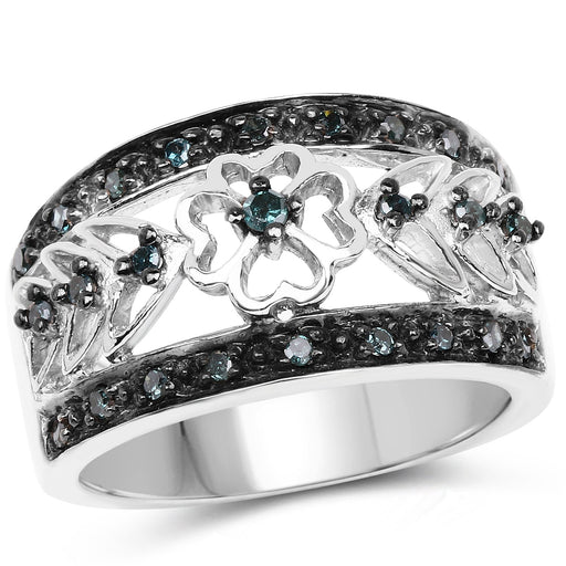 Bids.com 0.31 Carat Genuine Blue Diamond .925 Sterling Silver Ring Rings White Smoke size 6.00,size 7.00,size 8.00,size 9.00