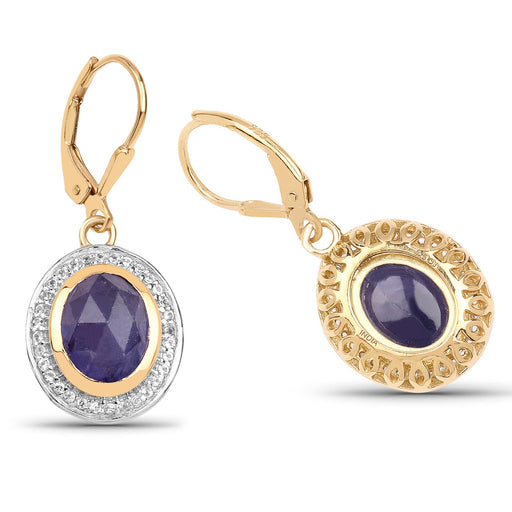 Bids.com 14K Yellow Gold Plated 7.42 Carat Genuine Tanzanite and White Topaz .925 Sterling Silver Earrings Earrings White Smoke