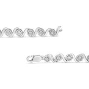 Bids.com .925 Sterling Silver 1/2 Cttw Round Diamond Halo S-Link Bracelet (I-J Color, I2-I3 Clarity) - 7.25" Bracelets White Smoke White.Sterling Silver / 7.25