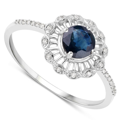 Bids.com 0.72 Carat Genuine Blue Sapphire and White Diamond 14K White Gold Ring Rings White Smoke size 5.00,size 6.00,size 7.00,size 8.00,size 9.00