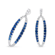 Bids.com 18K White Gold 1.11 Cttw Blue Round Diamond and Blue Sapphire Openwork Oval Shaped Dangle Earrings (F-G Color, VS1-VS2 Clarity) Earrings White Smoke White.Gold / 1.11