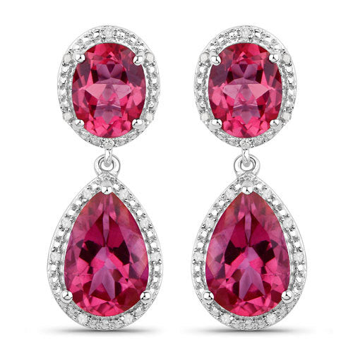 Bids.com 11.35 Carat Genuine Pink Topaz and White Diamond .925 Sterling Silver Earrings Earrings White Smoke