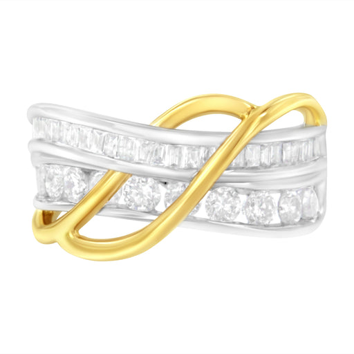 Bids.com 10K White and Yellow Gold 1 1/10 cttw Channel-Set Diamond Bypass Band Ring (J Color, I3 Clarity) - Size 7 Rings White Smoke 7 / YellowWhite.Gold,8 / YellowWhite.Gold,9 / YellowWhite.Gold,6 / YellowWhite.Gold