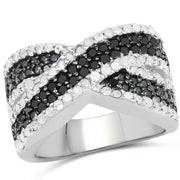 Bids.com 1.57 Carat Genuine Blue Diamond, White Diamond & Black Diamond .925 Sterling Silver Ring Rings White Smoke size 6.00,size 7.00,size 8.00,size 9.00,size 5.00,size 10.00