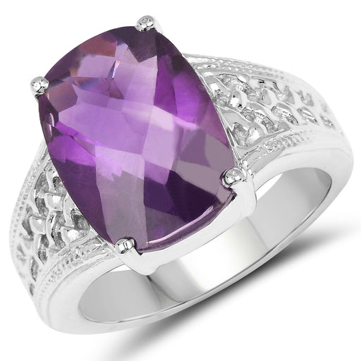 Bids.com 6.50 Carat Genuine Amethyst .925 Sterling Silver Ring Rings White Smoke size 7.00,size 6.00,size 8.00,size 9.00,size 6.50