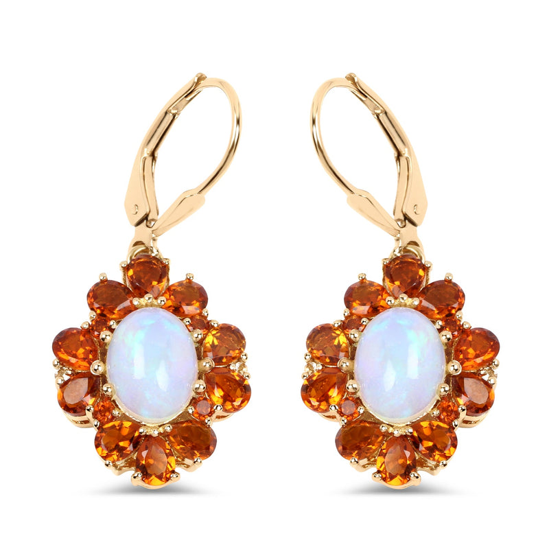 Bids.com 14K Yellow Gold Plated 5.42 Carat Genuine Ethiopian Opal, Citrine and White Topaz .925 Sterling Silver Earrings Earrings White Smoke
