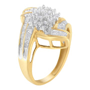 Bids.com 10K Yellow Gold Round and Baguette-Cut Diamond Bypass Cluster Ring (1.0 Cttw, I-J Color, I1-I2 Clarity) - Size 8 Rings White Smoke 7 / Yellow.Gold,8 / Yellow.Gold
