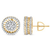Bids.com 10K Yellow Gold 1.00 Cttw Diamond Halo Radiant Sunburst Stud Earrings (I-J Color, I2-I3 Clarity) Earrings White Smoke Yellow.Gold / 0.97
