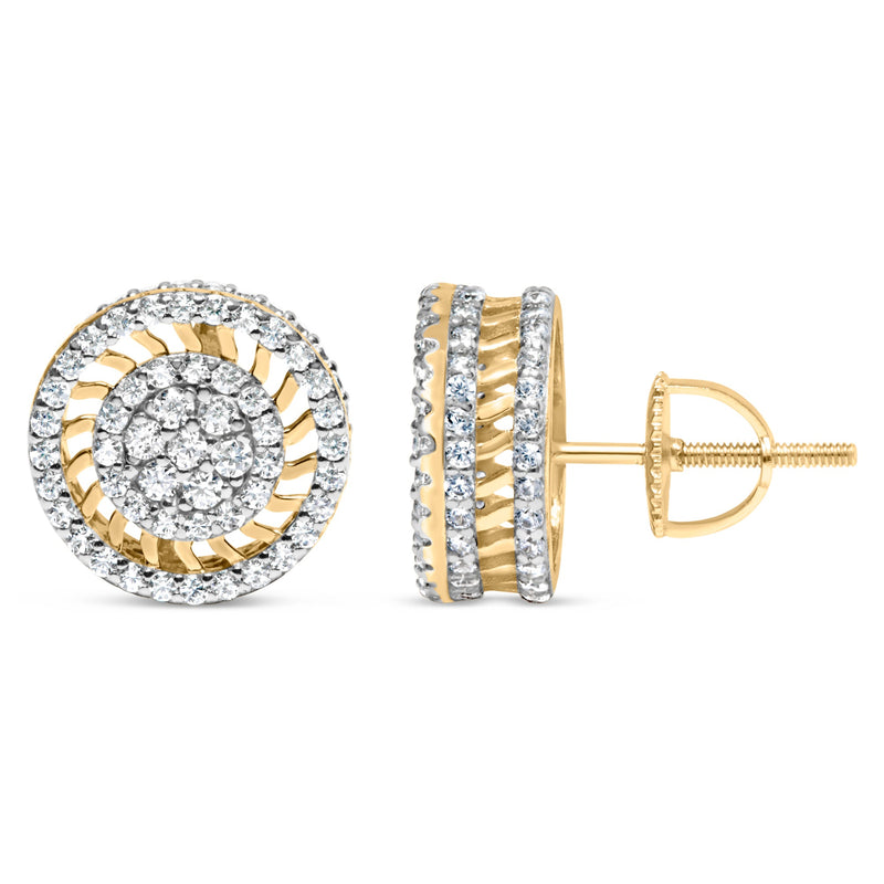 Bids.com 10K Yellow Gold 1.00 Cttw Diamond Halo Radiant Sunburst Stud Earrings (I-J Color, I2-I3 Clarity) Earrings White Smoke Yellow.Gold / 0.97